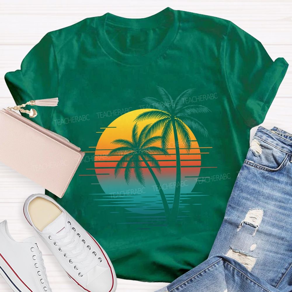 Sunset And Beach Summer Break Teacher T-shirt