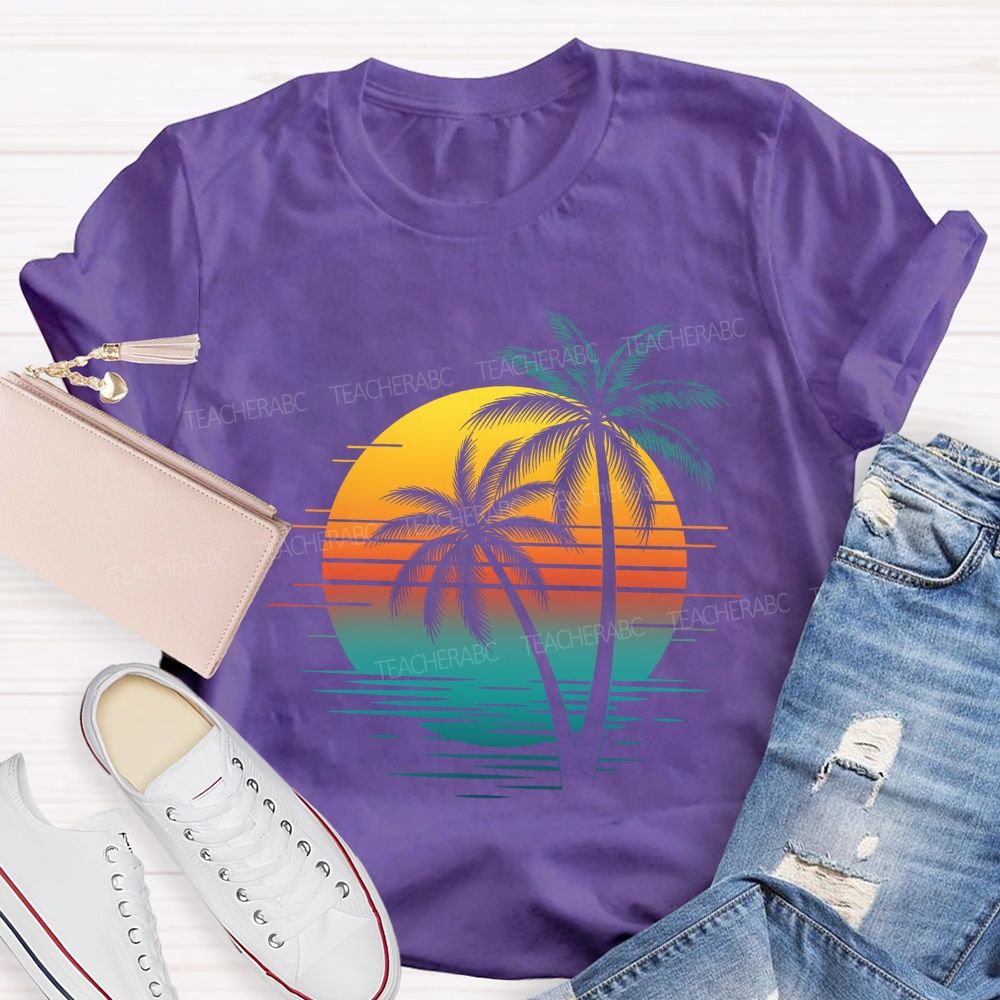 Sunset And Beach Summer Break Teacher T-shirt