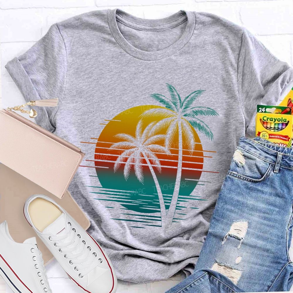 Sunset And Beach Summer Break Teacher T-shirt