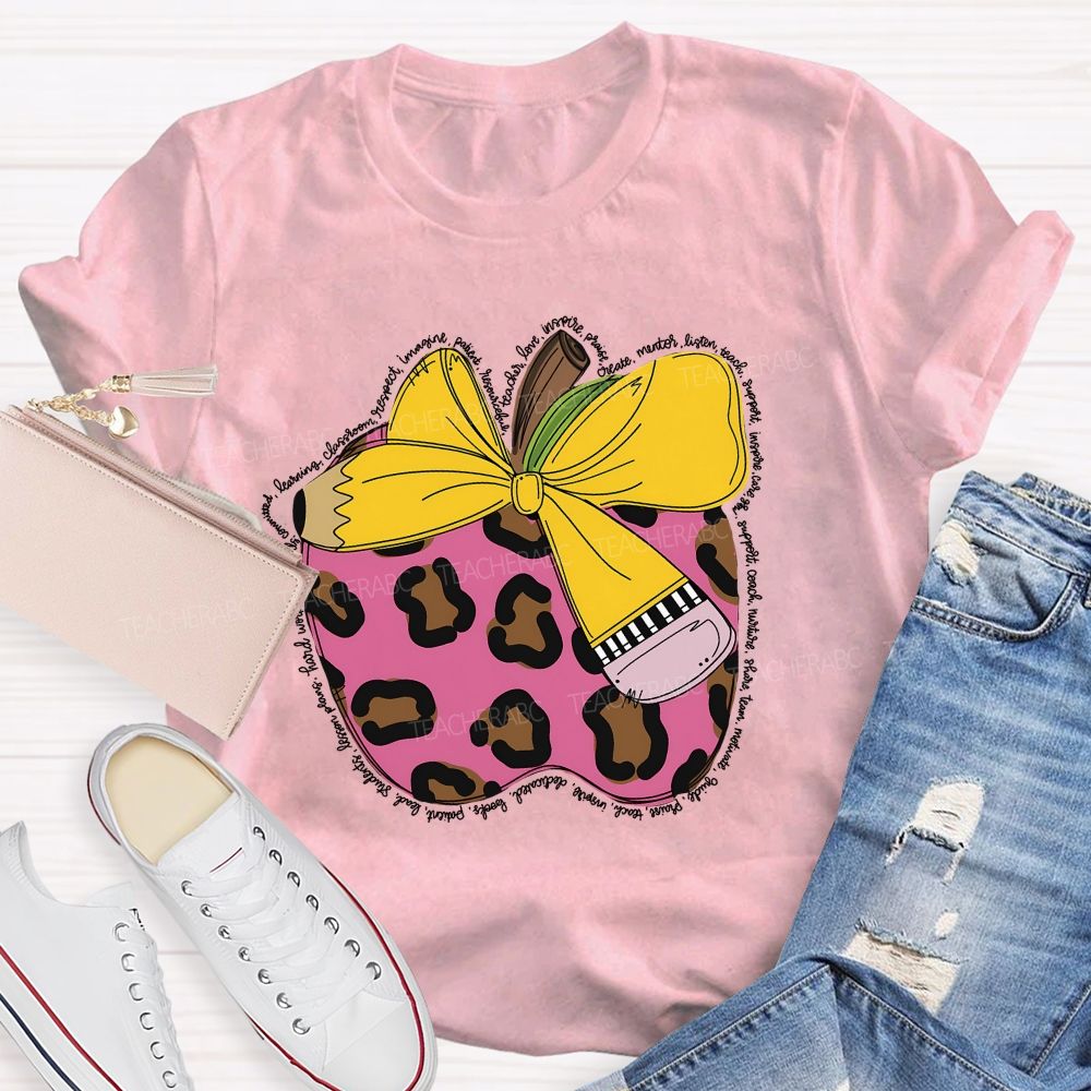 Apple  Leopard Print Pattern  Teacher T-shirt