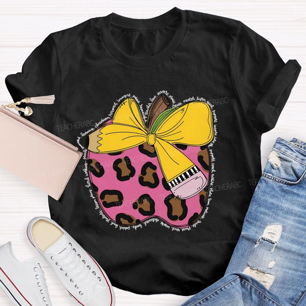 Apple  Leopard Print Pattern  Teacher T-shirt