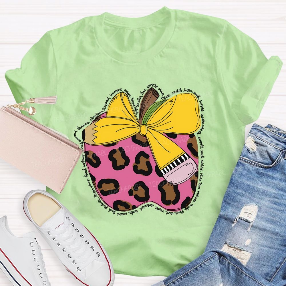 Apple  Leopard Print Pattern  Teacher T-shirt