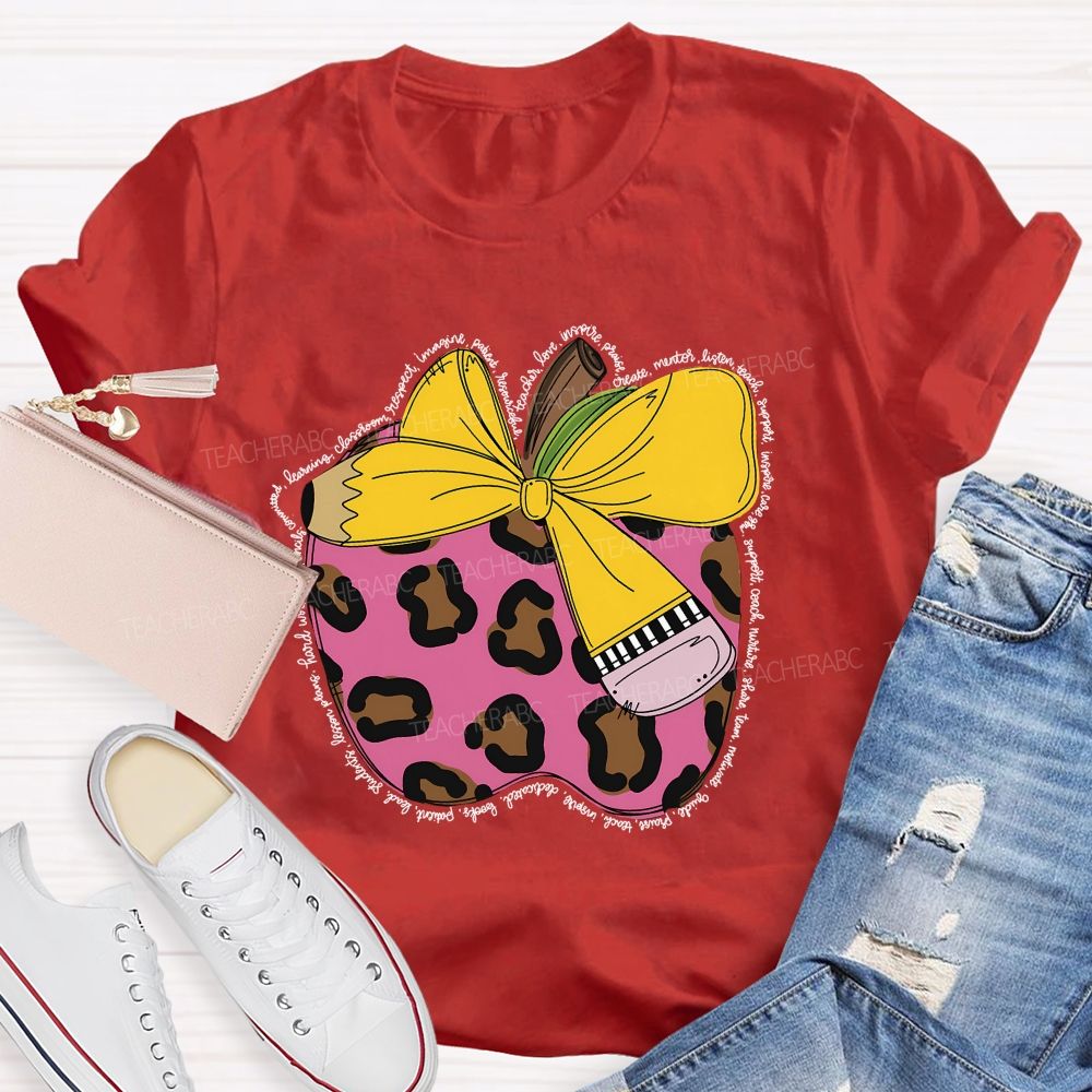 Apple  Leopard Print Pattern  Teacher T-shirt