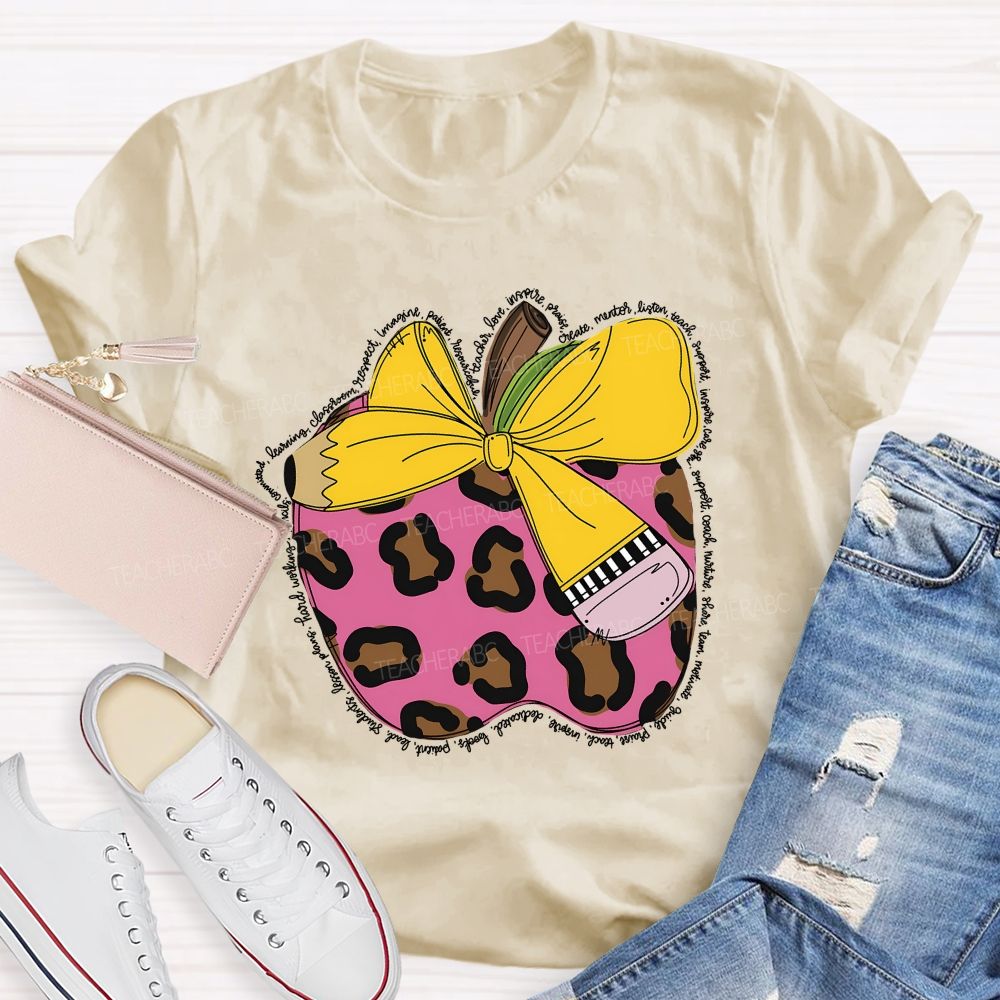 Apple  Leopard Print Pattern  Teacher T-shirt