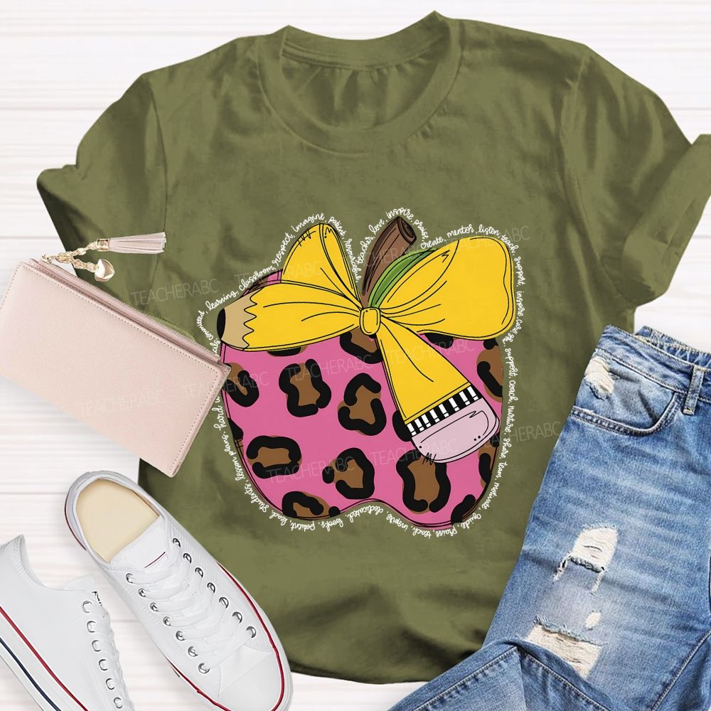 Apple  Leopard Print Pattern  Teacher T-shirt