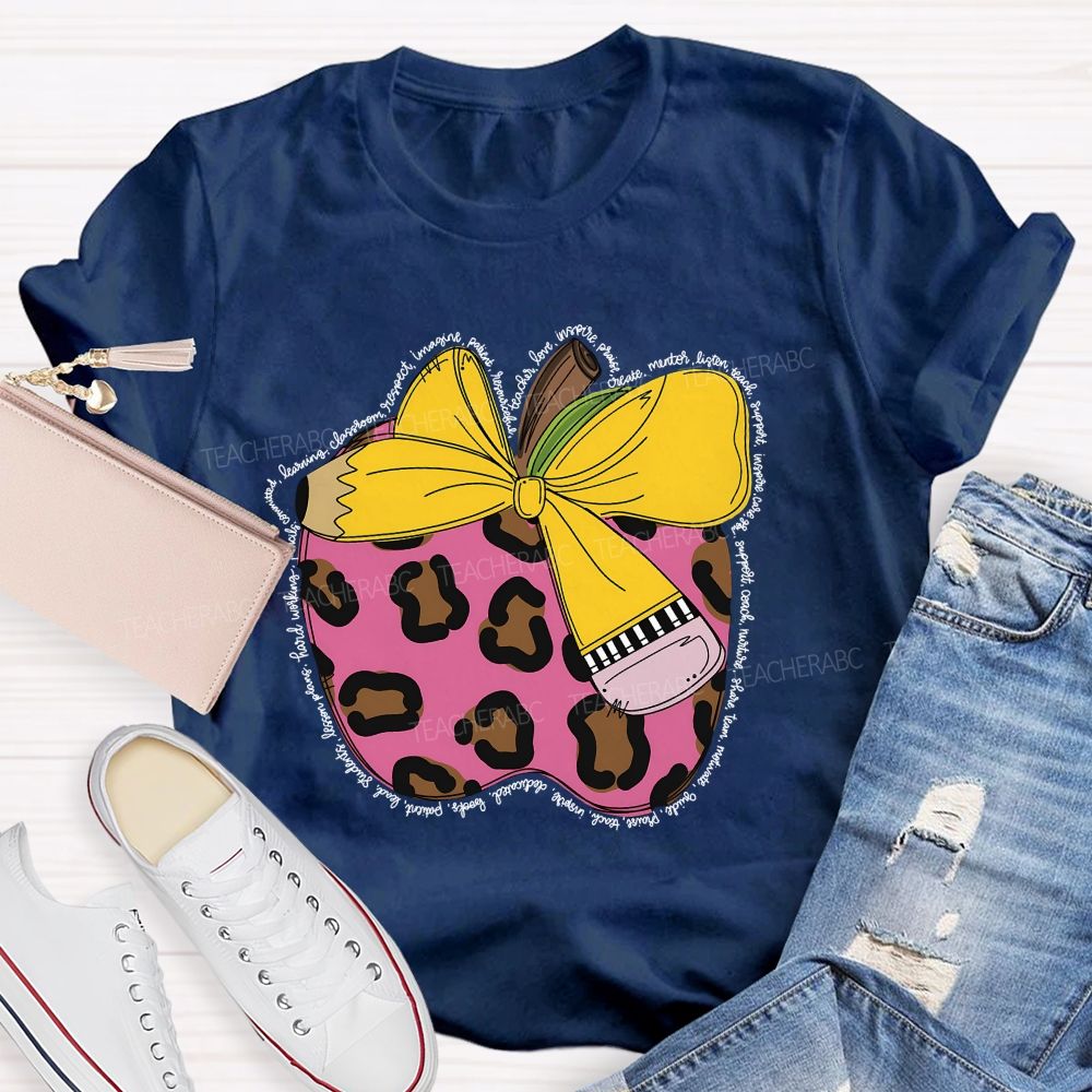 Apple  Leopard Print Pattern  Teacher T-shirt