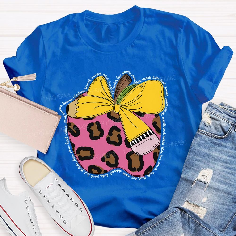 Apple  Leopard Print Pattern  Teacher T-shirt