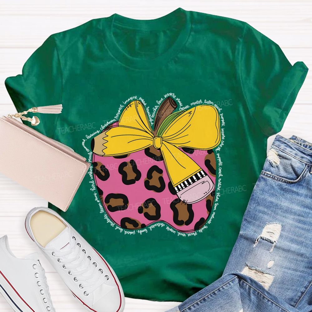Apple  Leopard Print Pattern  Teacher T-shirt