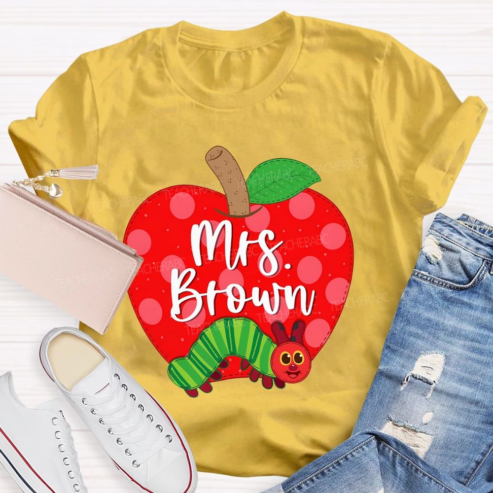 Personalized Name  Apple Caterpillar Graphics  Teacher T-shirt