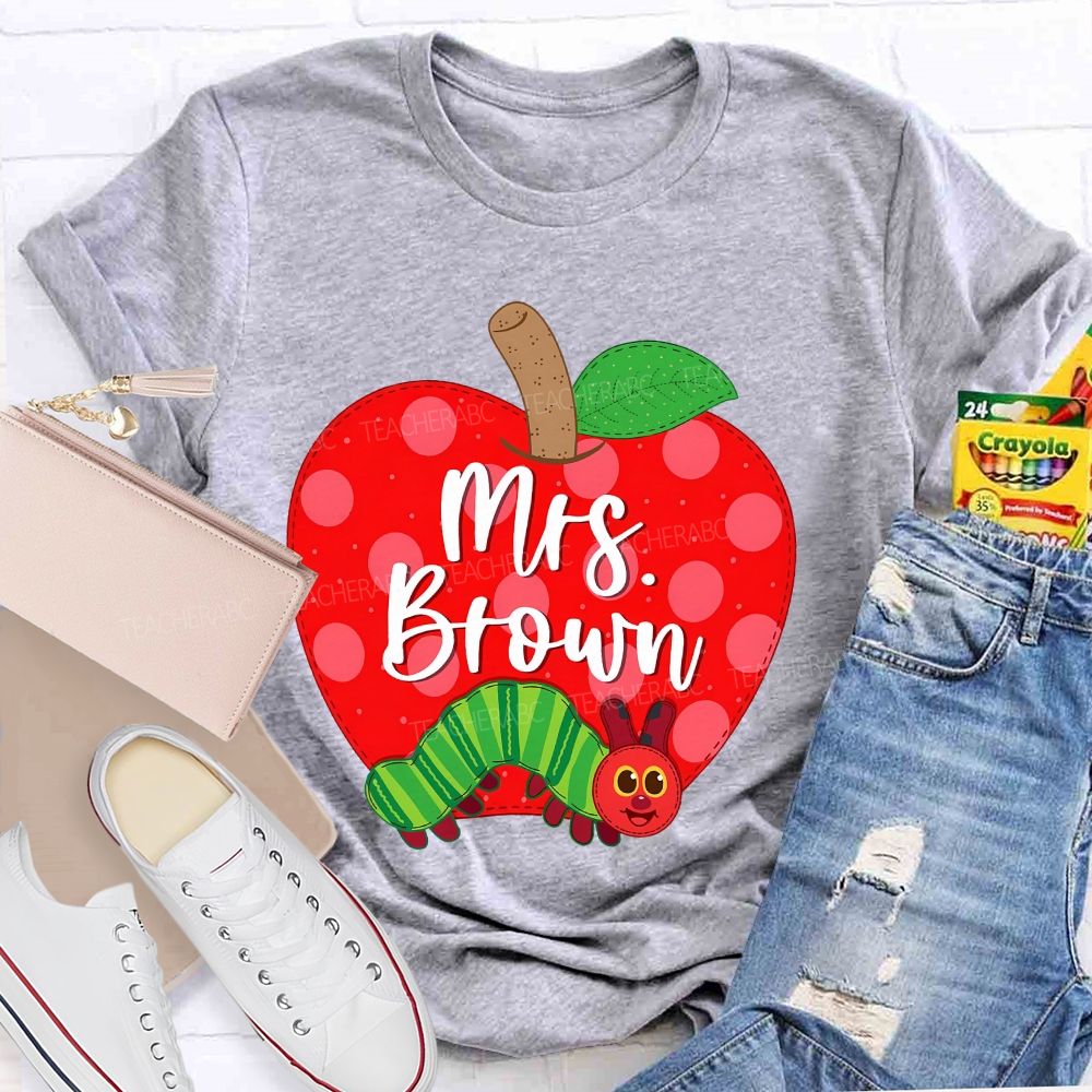 Personalized Name  Apple Caterpillar Graphics  Teacher T-shirt
