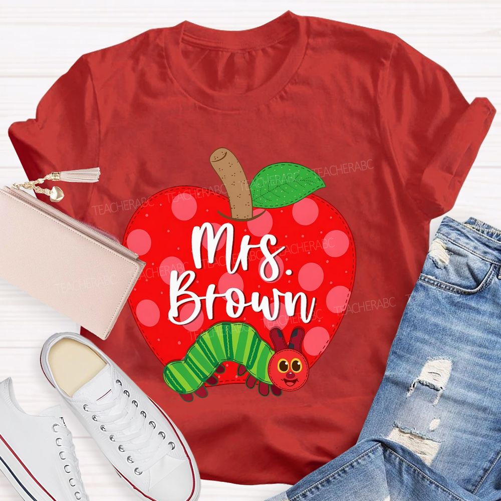 Personalized Name  Apple Caterpillar Graphics  Teacher T-shirt