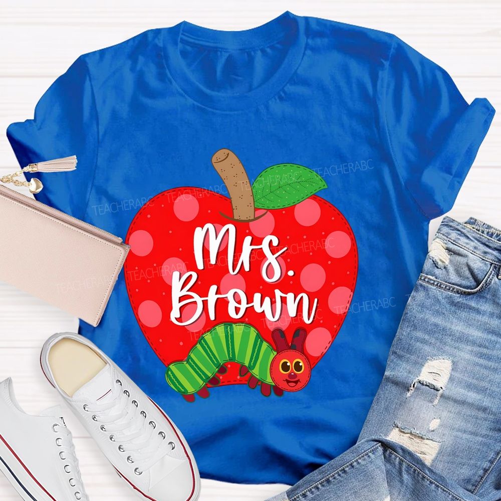 Personalized Name  Apple Caterpillar Graphics  Teacher T-shirt