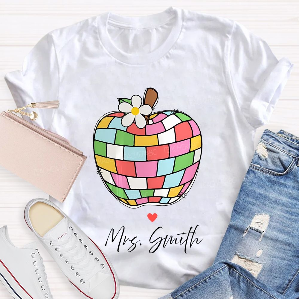 Personalized Name   Colorful Plaid Apple Pattern  Teacher T-shirt