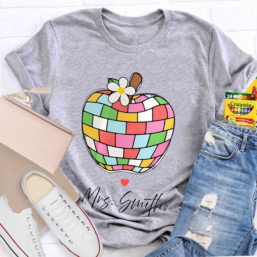 Personalized Name   Colorful Plaid Apple Pattern  Teacher T-shirt