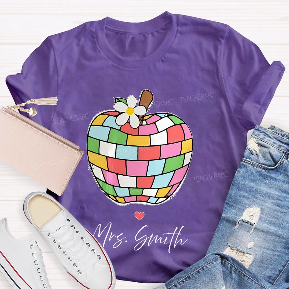 Personalized Name   Colorful Plaid Apple Pattern  Teacher T-shirt