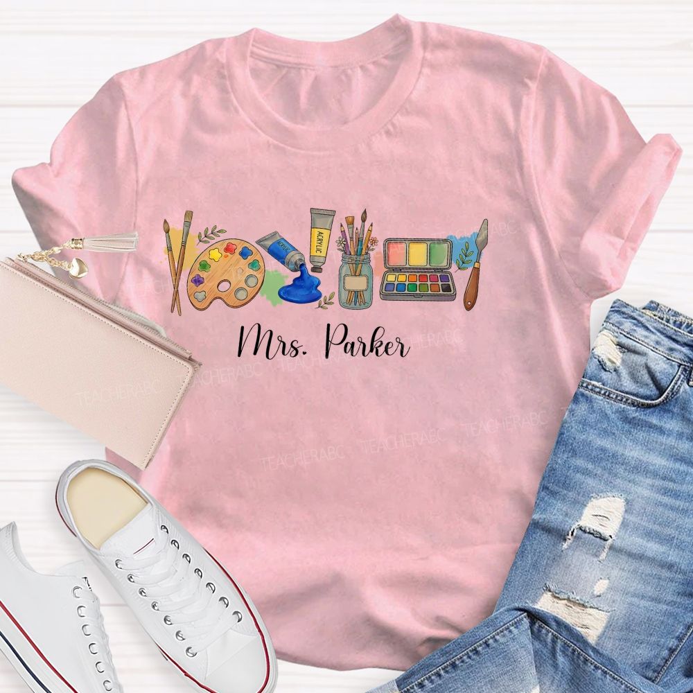 Personalized Name   Art Supplies Patterns  Teacher T-shirt