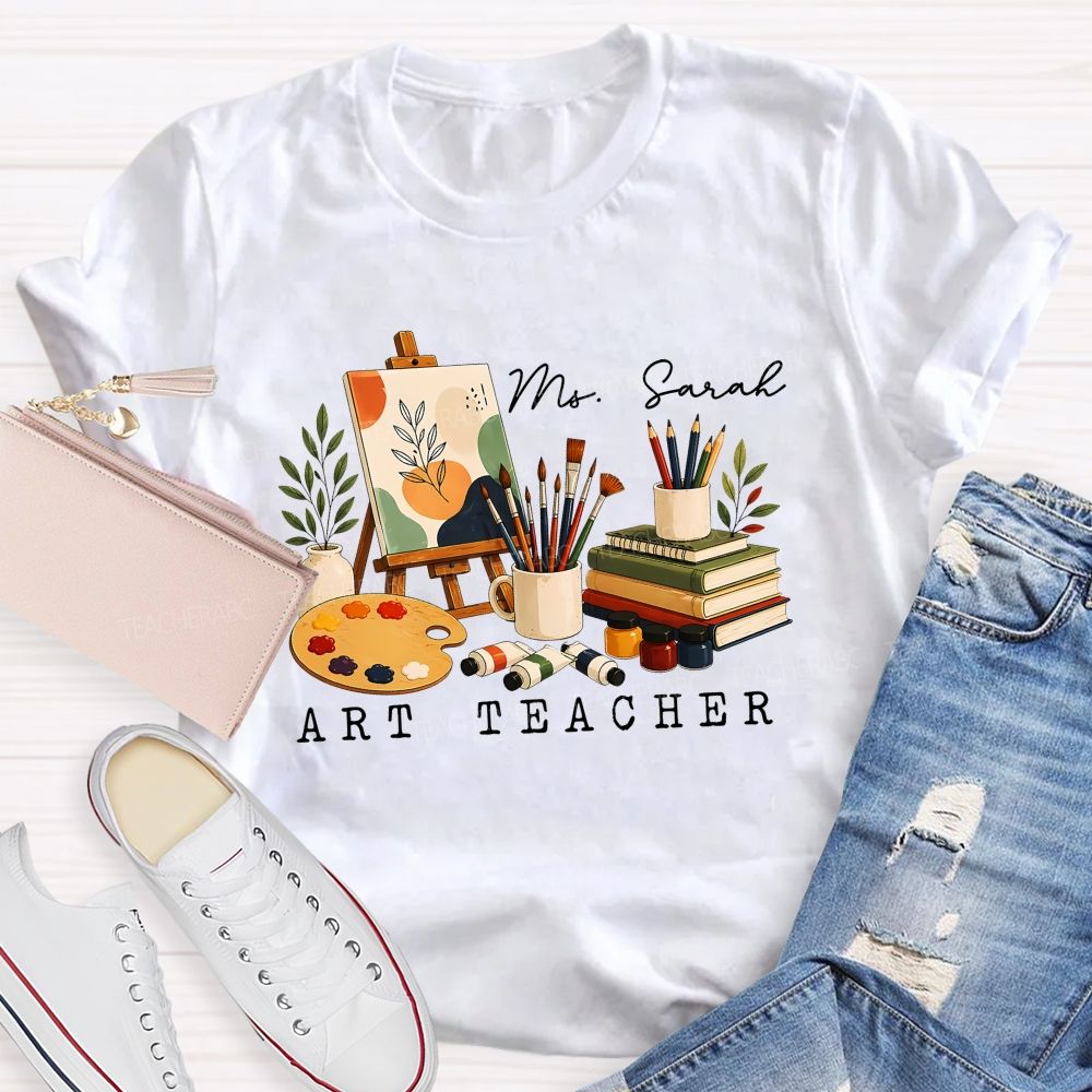 Personalized Name   Art Teacher Pattern    Teacher T-shirt