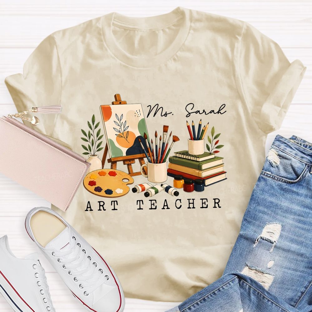 Personalized Name   Art Teacher Pattern    Teacher T-shirt