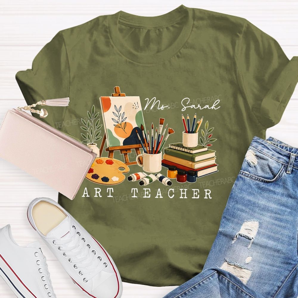 Personalized Name   Art Teacher Pattern    Teacher T-shirt