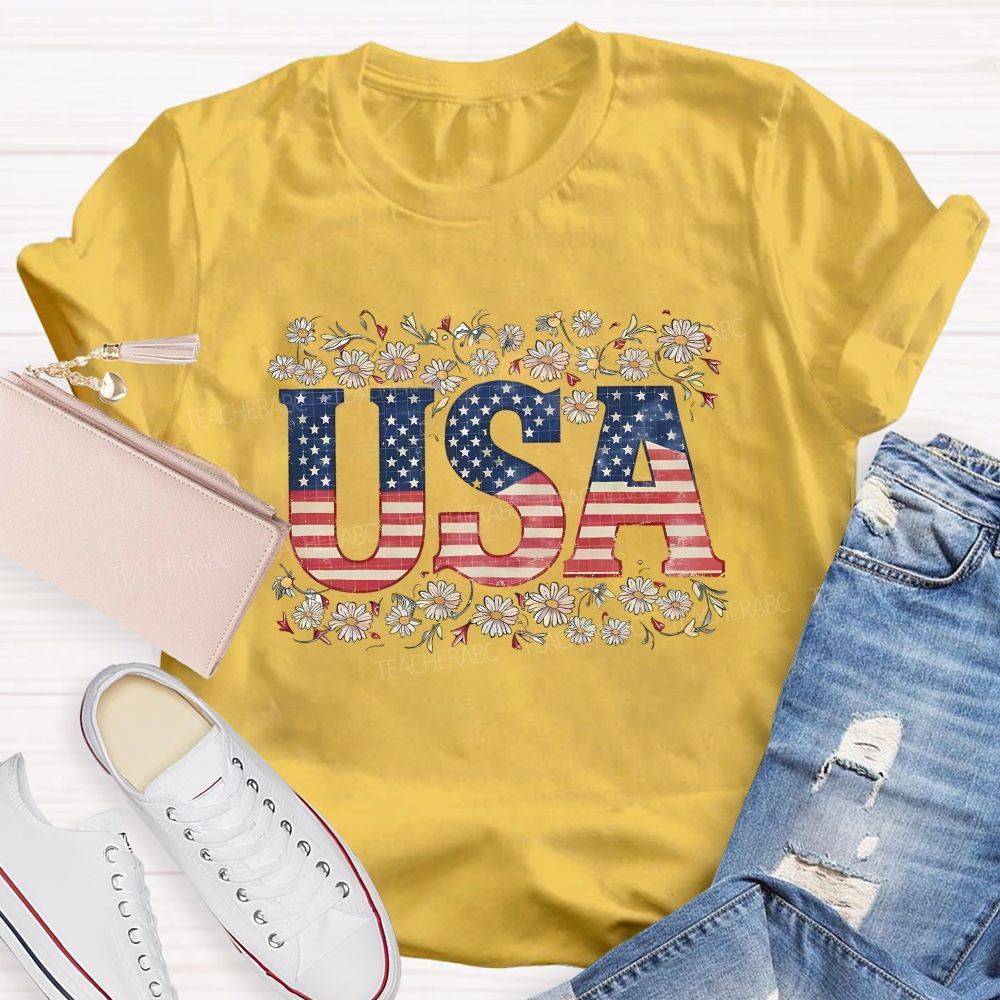 Usa Where Liberty Blooms Teacher T-shirt