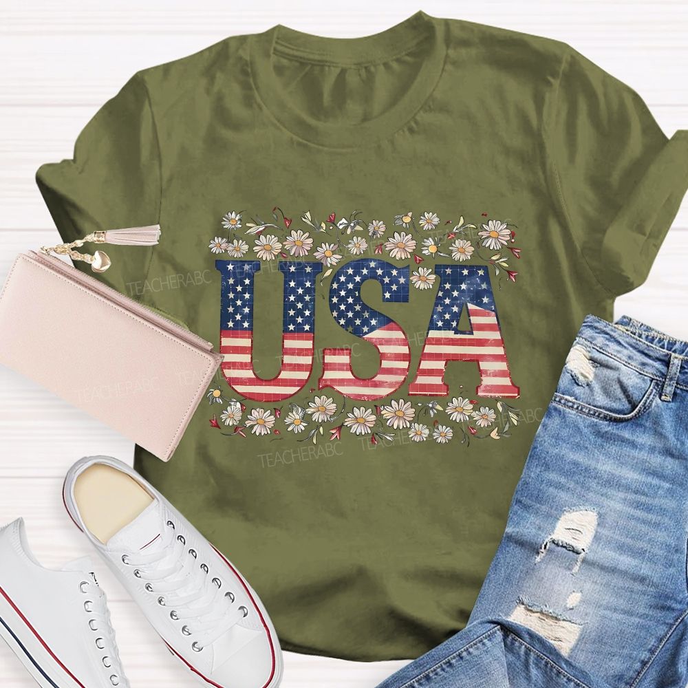 Usa Where Liberty Blooms Teacher T-shirt