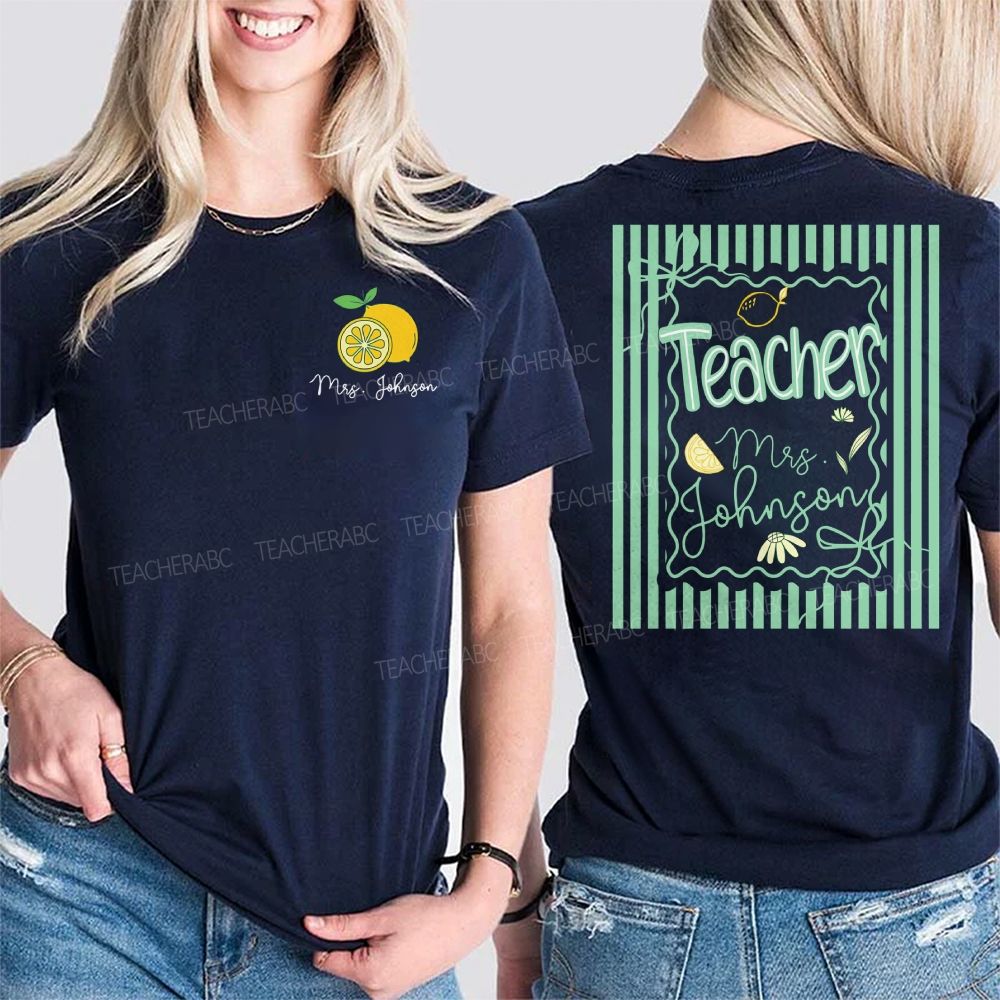 Personalized Name  Teacher Lemon Pattern  Double Printed T-shirt
