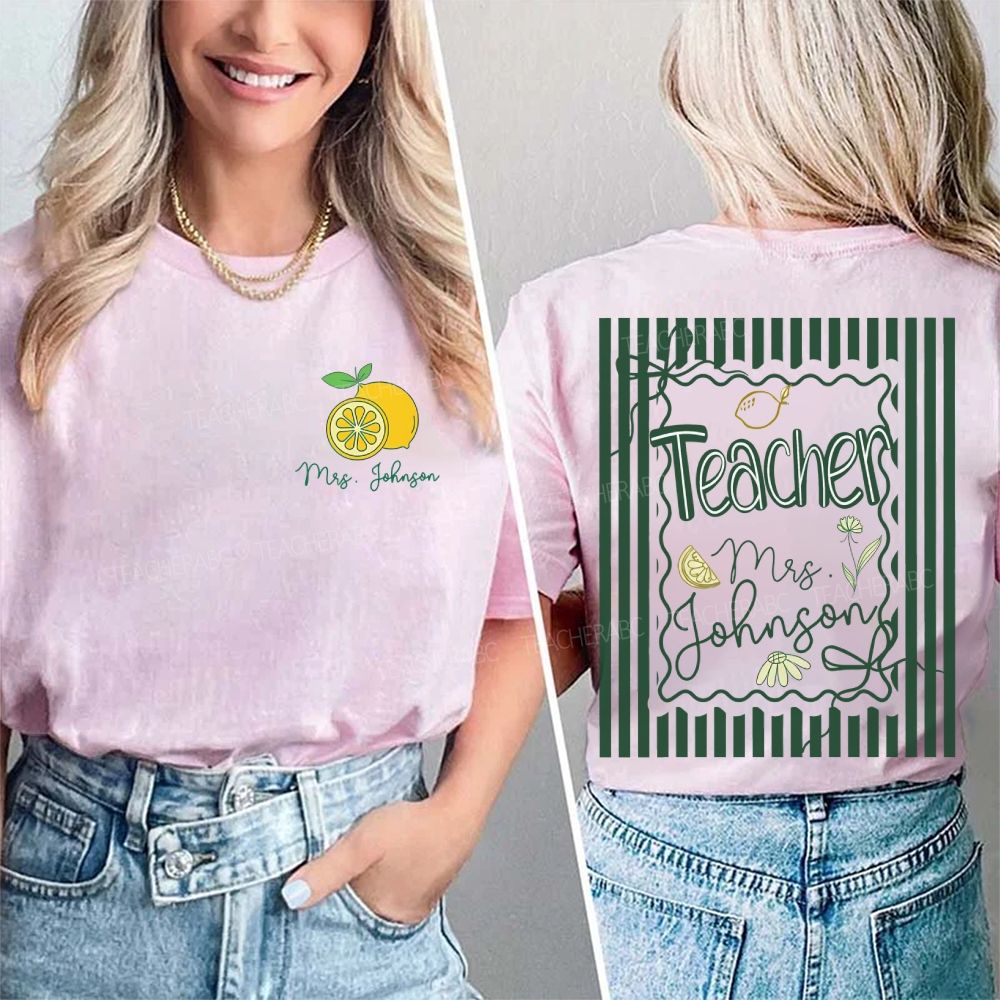 Personalized Name  Teacher Lemon Pattern  Double Printed T-shirt