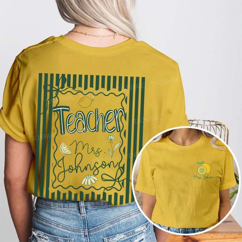 Personalized Name  Teacher Lemon Pattern  Double Printed T-shirt