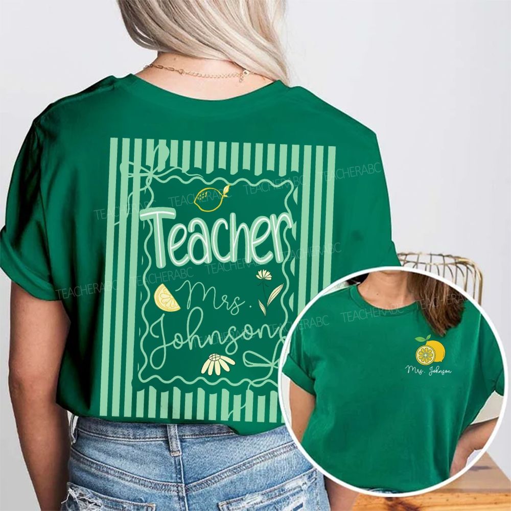 Personalized Name  Teacher Lemon Pattern  Double Printed T-shirt