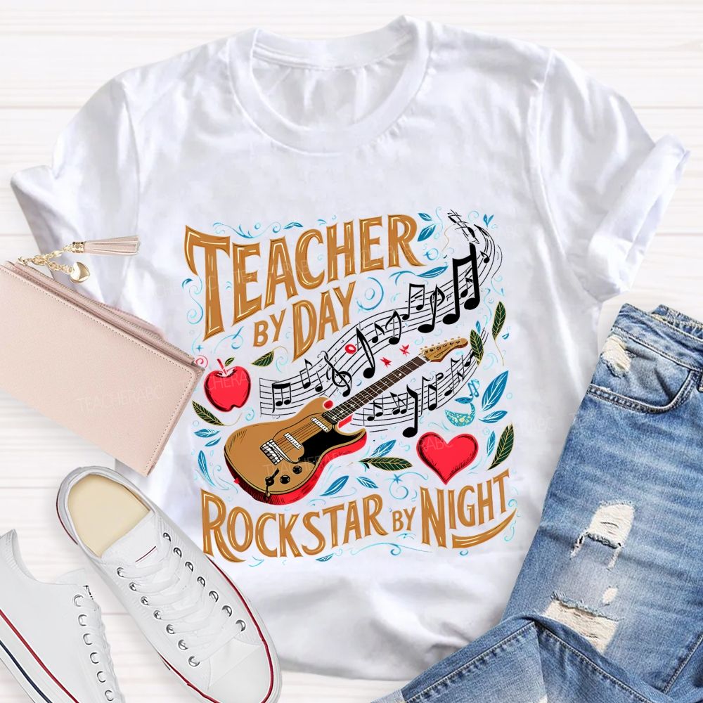 Teacher By Day Rockstar By Night  Teacher T-shirt
