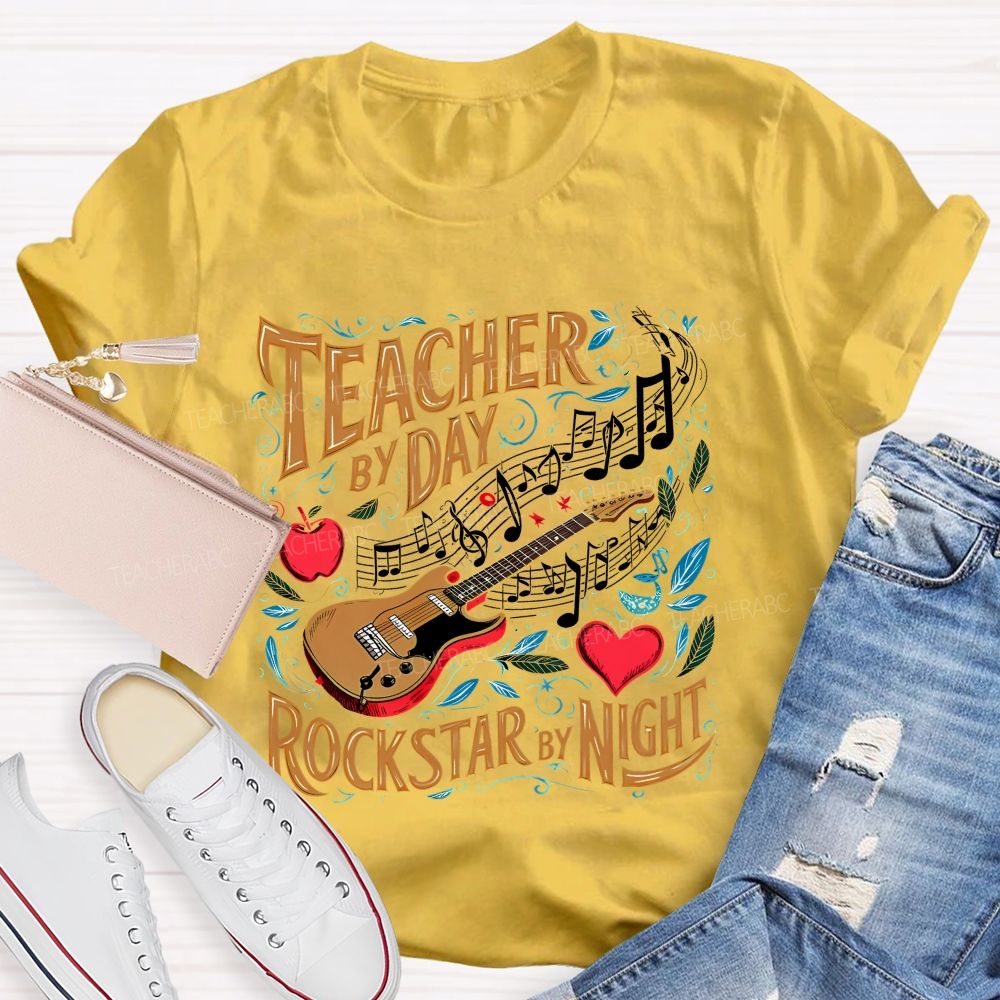 Teacher By Day Rockstar By Night  Teacher T-shirt