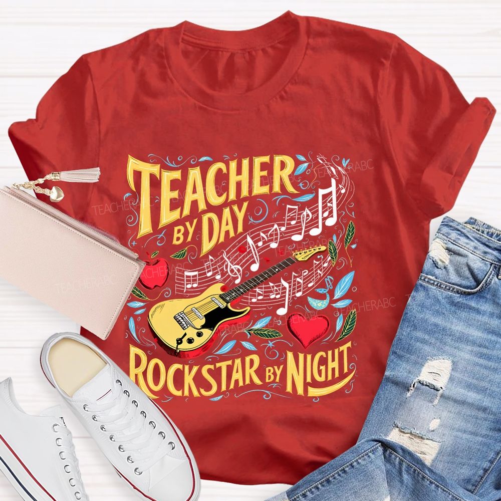 Teacher By Day Rockstar By Night  Teacher T-shirt