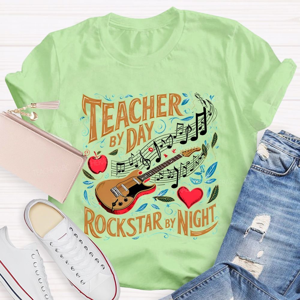 Teacher By Day Rockstar By Night  Teacher T-shirt