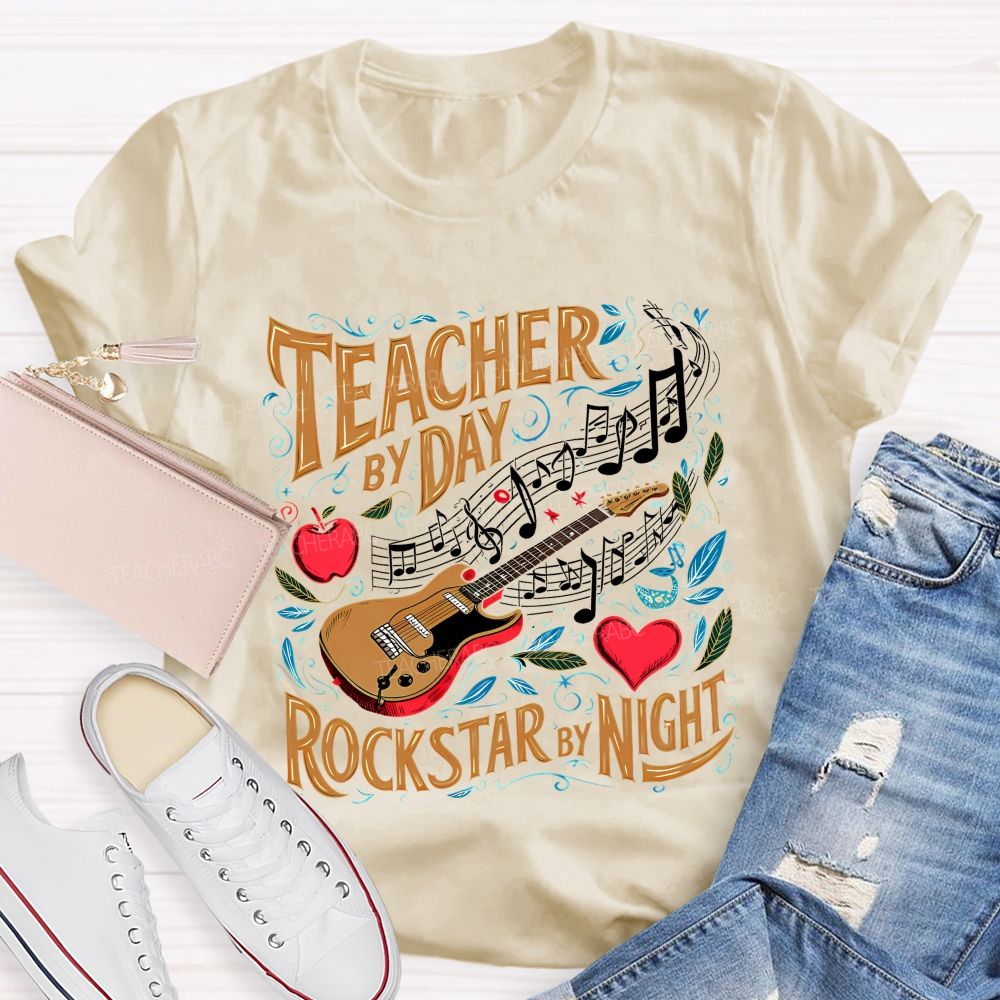 Teacher By Day Rockstar By Night  Teacher T-shirt