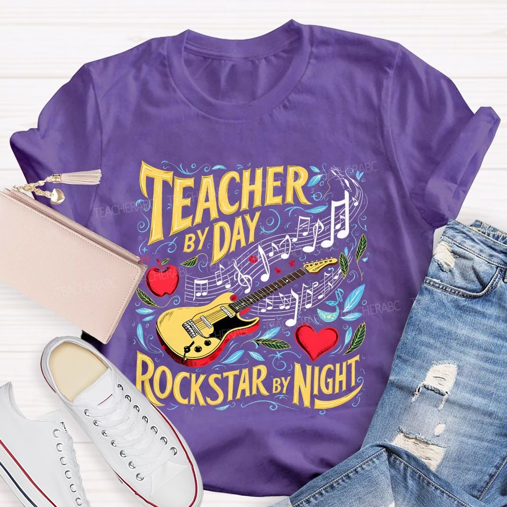 Teacher By Day Rockstar By Night  Teacher T-shirt