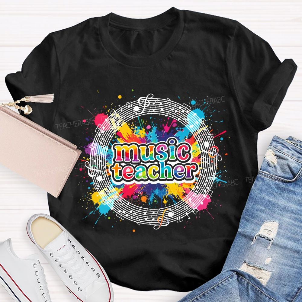 Music Teacher Colorful Graphics  Teacher T-shirt
