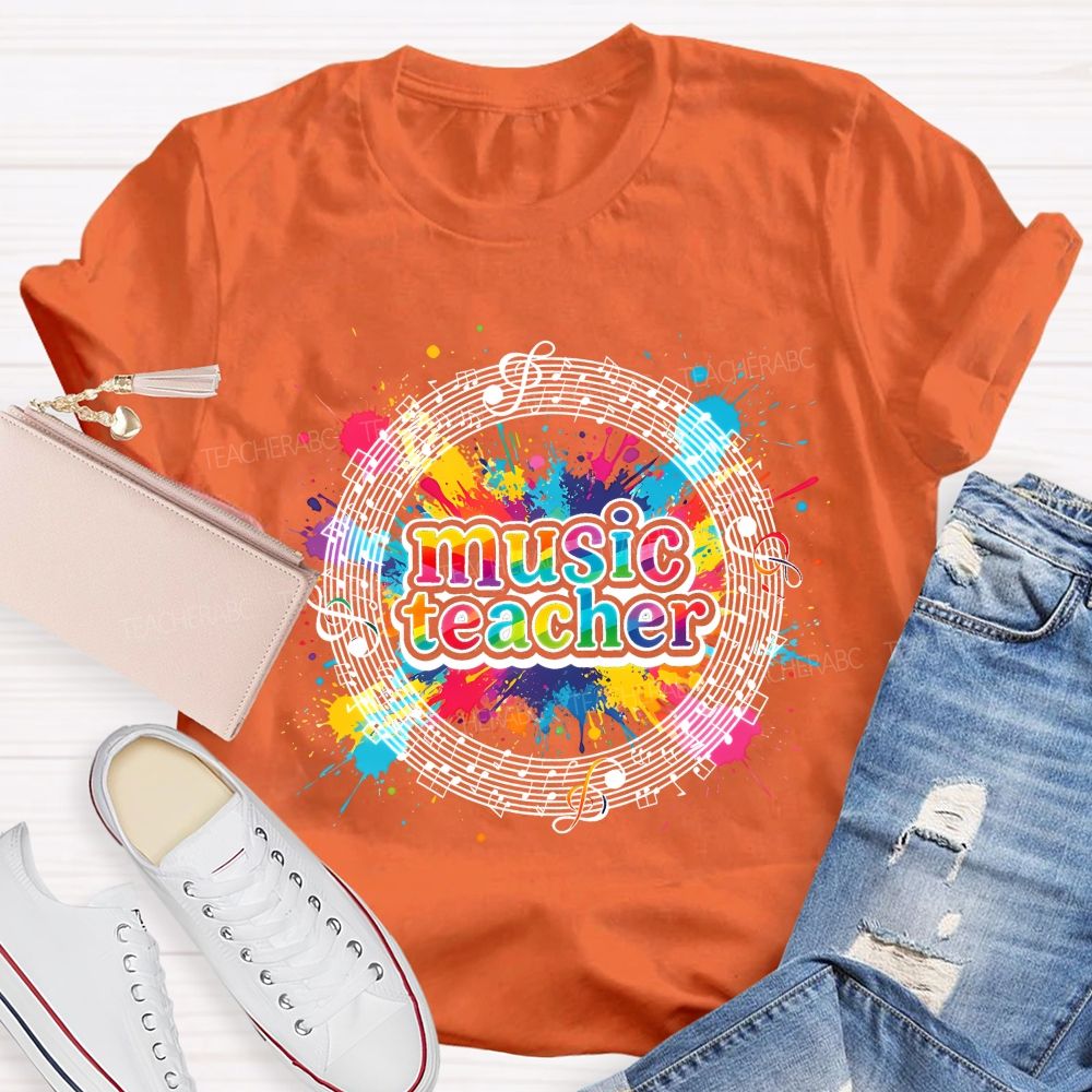 Music Teacher Colorful Graphics  Teacher T-shirt
