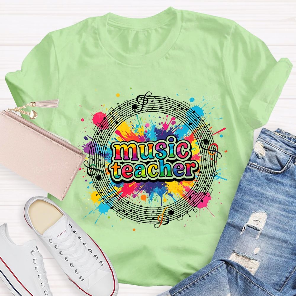 Music Teacher Colorful Graphics  Teacher T-shirt