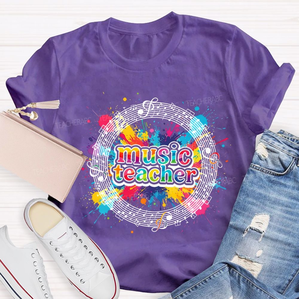 Music Teacher Colorful Graphics  Teacher T-shirt