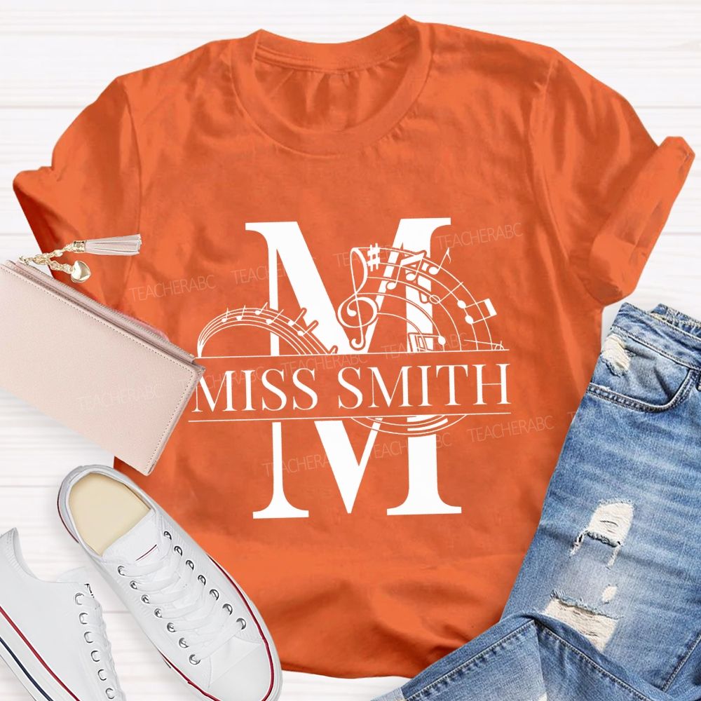 Personalized Name M Is For Music Teacher T-shirt