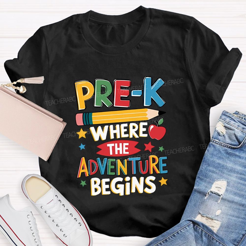 Personalized Grade Pre-K Where The Adventure Begins Teacher T-shirt