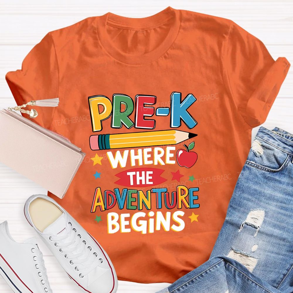 Personalized Grade Pre-K Where The Adventure Begins Teacher T-shirt