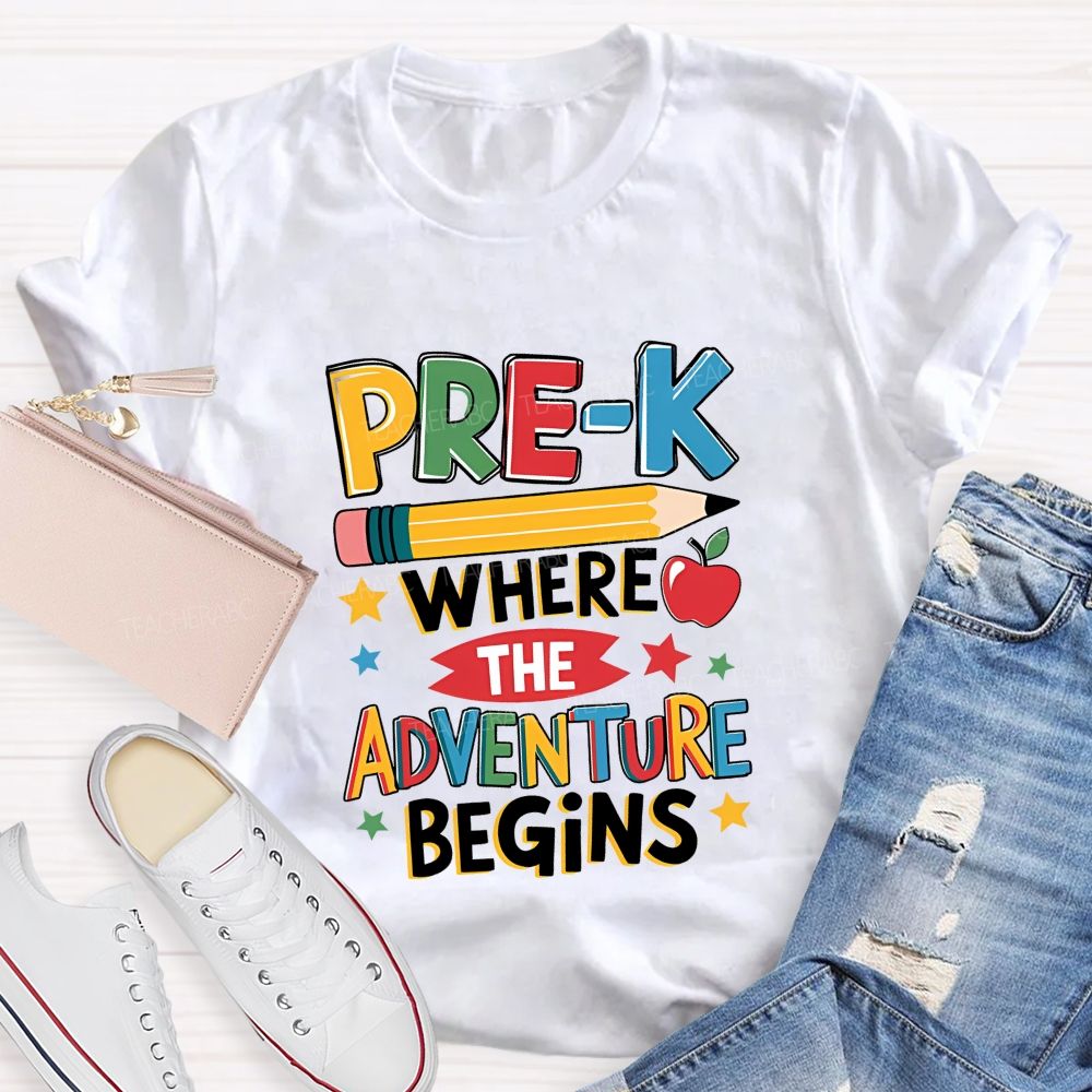 Personalized Grade Pre-K Where The Adventure Begins Teacher T-shirt