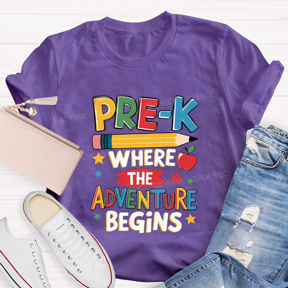 Personalized Grade Pre-K Where The Adventure Begins Teacher T-shirt
