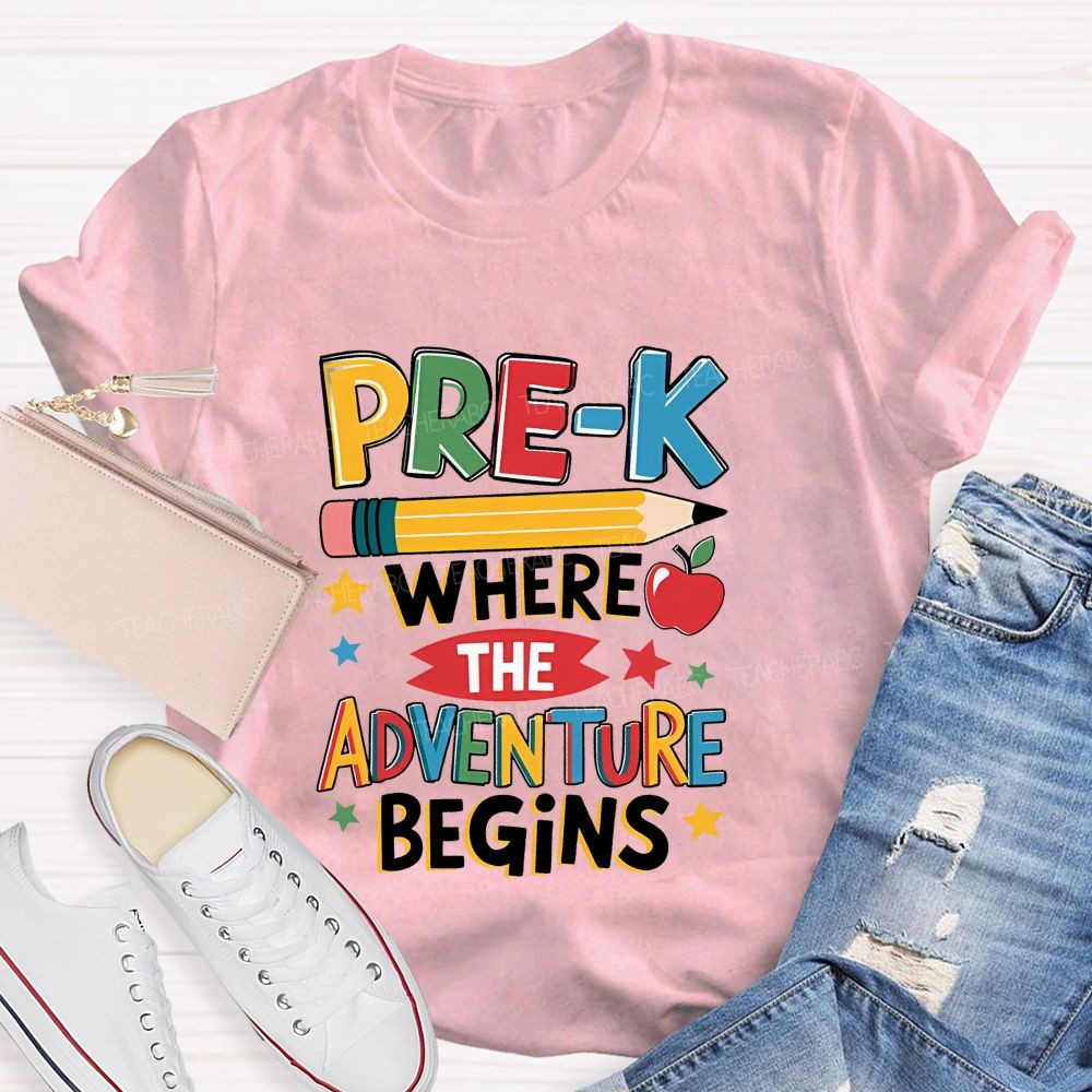 Personalized Grade Pre-K Where The Adventure Begins Teacher T-shirt