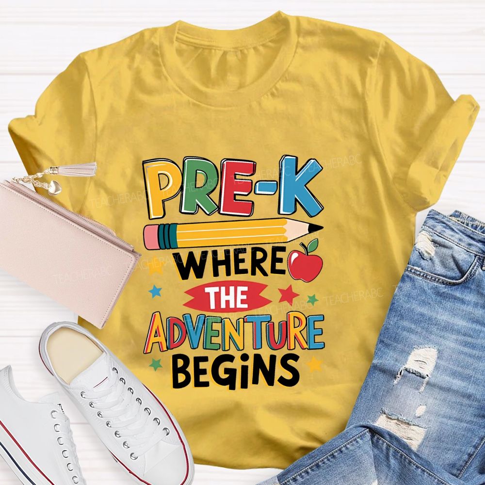 Personalized Grade Pre-K Where The Adventure Begins Teacher T-shirt