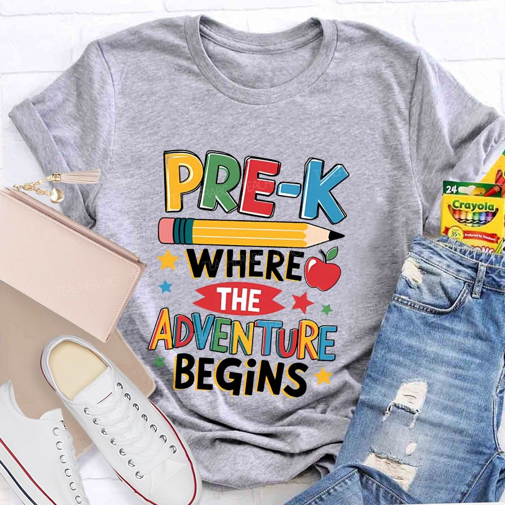 Personalized Grade Pre-K Where The Adventure Begins Teacher T-shirt