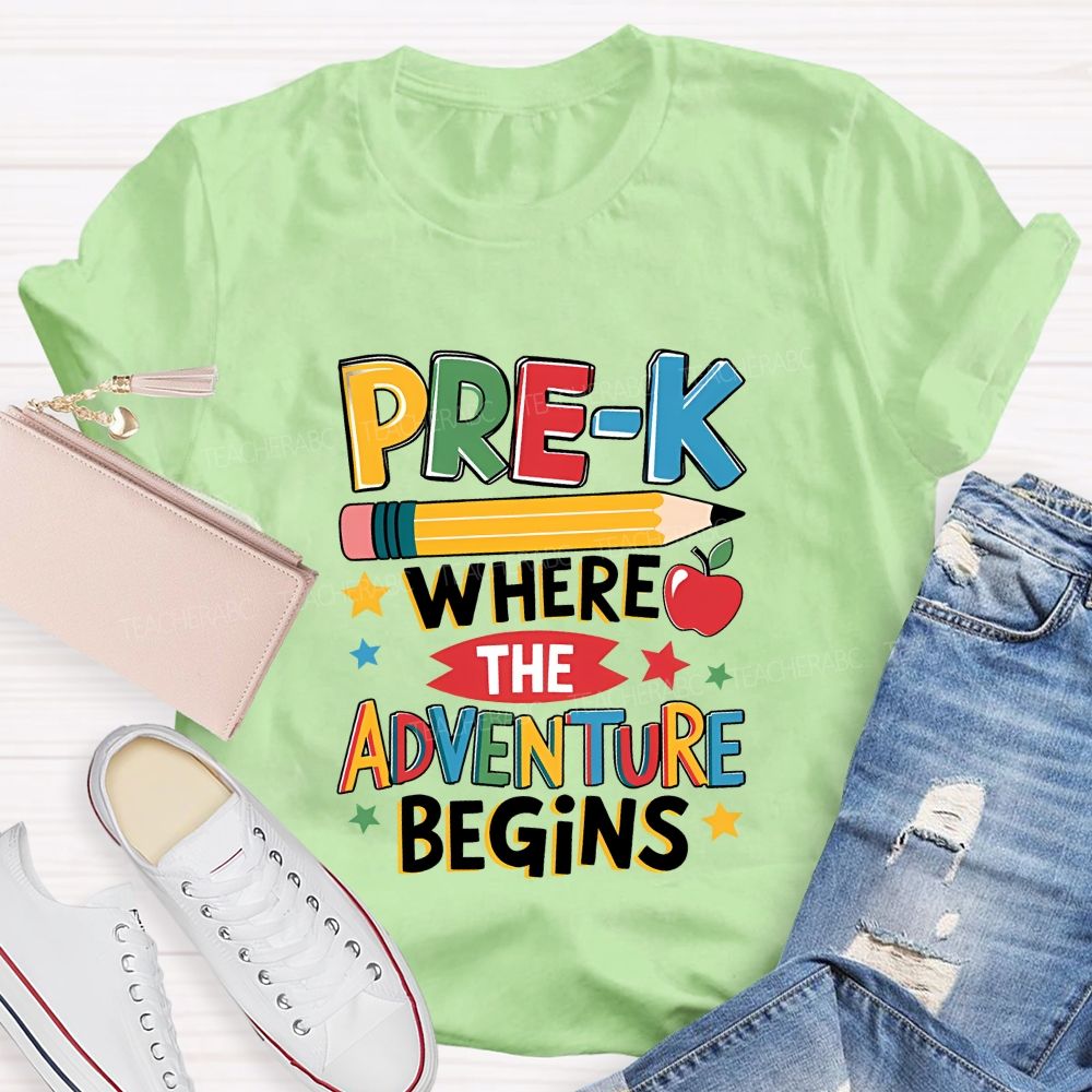 Personalized Grade Pre-K Where The Adventure Begins Teacher T-shirt