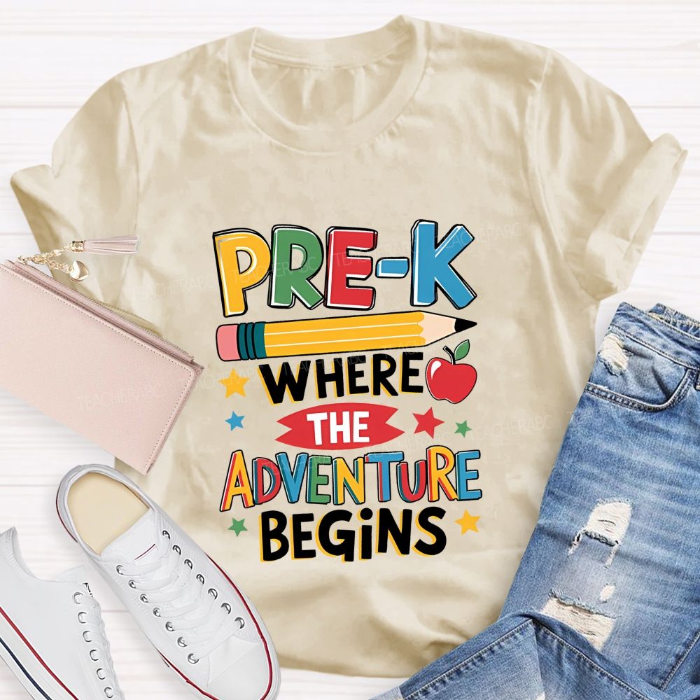 Personalized Grade Pre-K Where The Adventure Begins Teacher T-shirt