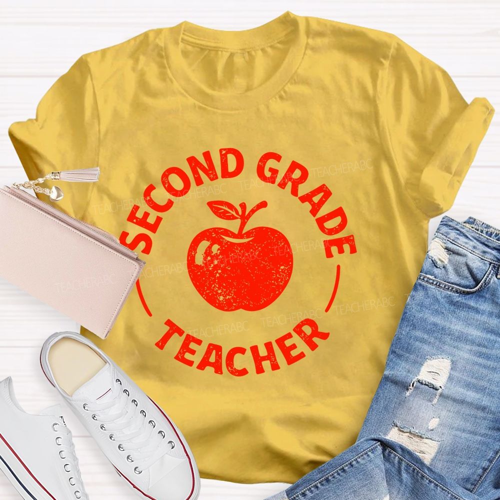 Personalized Grade  Second Grade Teacher Apple  Teacher T-shirt